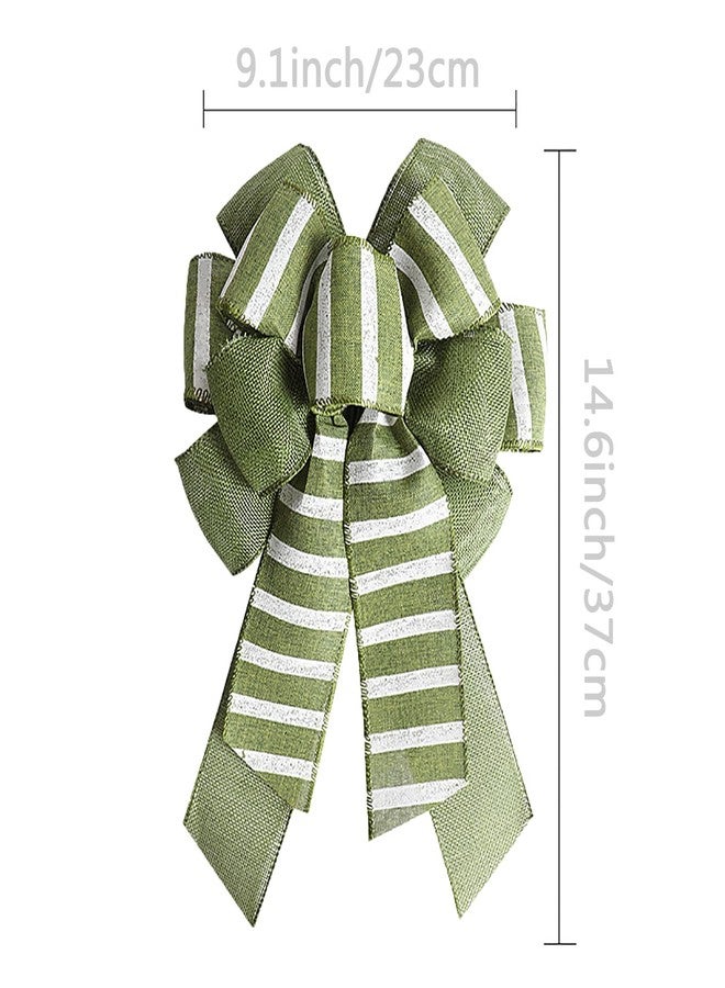 Lamantery Green Rustic Jute Bows Stripe Burlap Wreaths Bows Christmas Tree Topper for Wedding Holiday Birthday Party Decoration 2 Pack - Image 2